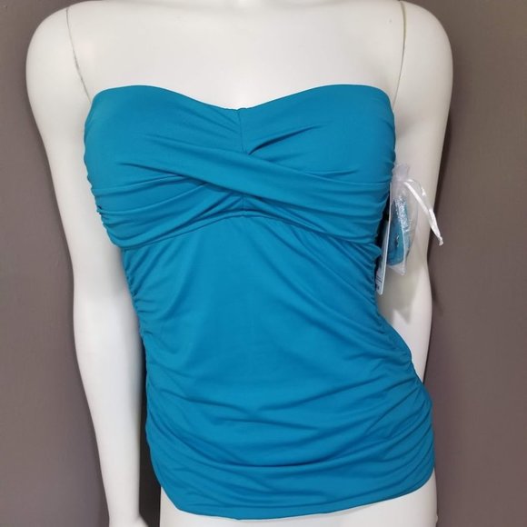 Anne Cole Signature Twist Front Shirred Bandeukini Swim Top Size Small - Picture 2 of 9